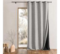 QABANE - Rideau Thermique Phonique KONFOR - Flanelle Polyester - Occultant Isolant Froid et Bruit - Chambre Salon Bureau - 8 Oeillets - 140 x 180 cm - Gris Perle
