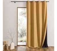 QABANE - Rideau Thermique Phonique KONFOR - Flanelle Polyester - Occultant Isolant Froid et Bruit - Chambre Salon Bureau - 8 Oeillets - 140 x 260 cm - Jaune Ocre