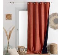 QABANE - Rideau Thermique Phonique KONFOR - Flanelle Polyester - Occultant Isolant Froid et Bruit - Chambre Salon Bureau - 8 Oeillets - 140 x 260 cm - Terracotta
