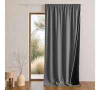 QABANE - Rideau Thermique Phonique Semi Occultant à Galons Fronceurs KONFOR - Polyester - Isolation Acoustique - Voilage Chambre, Salon - 140 x 260 cm - Gris Anthracite
