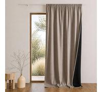 QABANE - Rideau Thermique Phonique Semi Occultant à Galons Fronceurs KONFOR - Polyester - Isolation Acoustique - Voilage Chambre, Salon - 140 x 260 cm - Lin