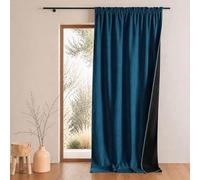 QABANE - Rideau Thermique Phonique Semi Occultant à Galons Fronceurs KONFOR - Polyester - Isolation Acoustique - Voilage Chambre, Salon - 140 x 260 cm - Bleu Paon