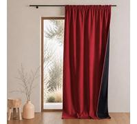 QABANE - Rideau Thermique Phonique Semi Occultant à Galons Fronceurs KONFOR - Polyester - Isolation Acoustique - Voilage Chambre, Salon - 140 x 260 cm - Rouge