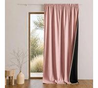 QABANE - Rideau Thermique Phonique Semi Occultant à Galons Fronceurs KONFOR - Polyester - Rideaux Thermiques Isolants - Chambre Salon Bureau - 140 x 260 cm - Rose