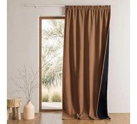 QABANE - Rideau Thermique Phonique Semi Occultant à Galons Fronceurs KONFOR - Polyester - Rideaux Thermiques Isolants - Chambre Salon Bureau - 140 x 260 cm - Marron Clair