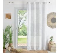 QABANE - Voilage à Œillets Brodé Feuilles - Polyester - Voilages Tamisants - Prêt à Poser - Salon, Chambre, Cuisine - Motif Naturel, Élégant - 140 x 240 cm - Blanc