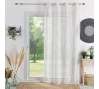 QABANE - Voilage Brodé Motif Mimosa - Tissu Oeko-Tex - Rideaux Fenêtre Salon Chambre Cuisine - 8 Œillets Argent - Transparent Tamisant - 140 x 240 cm - Blanc