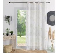 QABANE - Voilage Brodé Motif Mimosa - Tissu Oeko-Tex - Rideaux Fenêtre Salon Chambre Cuisine - 8 Œillets Argent - Transparent Tamisant - 140 x 240 cm - Jaune