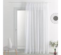 QABANE - Voilage Effet Lin à Galon Fronceur - Polyester - Transparent Tamisant - Prêt à Poser pour Fenêtre Salon, Chambre, Cuisine - 140 x 240 cm - Blanc