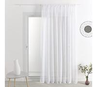 QABANE - Voilage Effet Lin à Galon Fronceur - Polyester - Transparent Tamisant - Prêt à Poser pour Fenêtre Salon, Chambre, Cuisine - 290 x 240 cm - Blanc