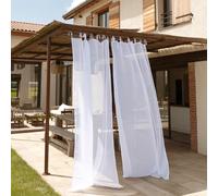 QABANE - Voilage Extérieur Déperlant Effet Lin à Nouettes - Polyester - Rideaux d'Extérieur - Terrasse, Balcon, Pergola - Résistant, Anti-Pluie - 140 x 250 cm - Blanc