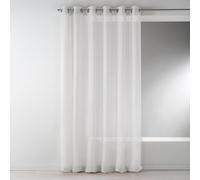 QABANE - Voilage Fines Rayures Brodées Grande Largeur - Polyester Oeko-Tex - Fluide et Tamisant - Œillets Ronds Argentés - Prêt-à-Poser - Salon, Chambre - 200 x 260 cm - Blanc
