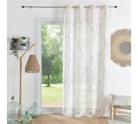 QABANE - Voilage Imprimé Bambou - 100% Polyester - Rideaux Fenêtre Salon Chambre Cuisine - 8 Œillets Argent - Transparent Tamisant - 140 x 240 cm - Lin