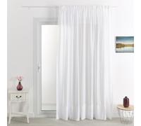 QABANE - Voilage Poly-Lin Brodé Cornely - Polyester et Lin - Tamisage de Lumière - Finition Galon Fronceur - Installation Facile - Salon et Chambre - 300 x 240 cm - Blanc