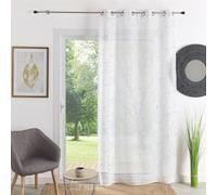 QABANE - Voilage Tamisant en Étamine Brodée - Polyester - Demi Cercles - Prêt à Poser avec Œillets - Design Moderne Classique - Salon Chambre Cuisine - 140 x 240 cm - Gris
