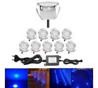 QACA Mini Encastré Terrasse Bois Luminaire Kits LED Spot Encastrables Etanche pour Patio Escalier DC 12V Etanche IP67 (Pack 10, Bleu