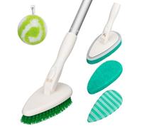 Qaestfy Brosse à récurer 4 en 1 pour baignoire et carrelage, brosse de nettoyage de baignoire de 129 cm avec long manche, brosse à récurer douce et rigide, brosse de nettoyage de douche anti-rayures