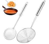 Qaestuan 2 Pièces Ecumoire, Araignée de Cuisine en Acier Inoxydable, Écumoire à Mailles Fines, Cuillère Passoire avec Une Longue Poignée, pour Cuisiner, Griller, Cuire à la Vapeur