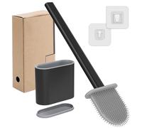Qaestuan Toilet Brush Silicone, Brosse WC Plate, Ensemble de Balayette WC à Séchage Rapide, Brosse Toilette Murale avec Base à Fentes d'aération, pour la Toilette de la Salle de Bain (Noir)