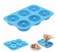 QALPOM Lot de Moule Donuts Silicone 6 Cavités, Moule à Gâteau Individuel Antiadhésif pour Beignets, Muffins et Bagels, Moules à Pâtisserie Sans BPA Résistant à la Chaleur, Bleu