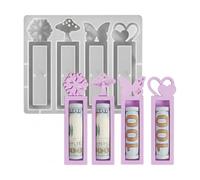 QALPOM Moule Silicone Résine Epoxy pour porte-billet et cadeaux, moule avec motifs papillon et champignon, rectangulaire 15,2x12,8cm adapté au gypse et bricolage DIY