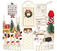 Qanmua Lot de 16 accessoires pour porte de lutin rouge, porte de Noël, lutin rouge, tapis, boîte aux lettres, échelle en bois, lanterne, traîneau, bonhomme de neige, clôture, accessoires de lutin
