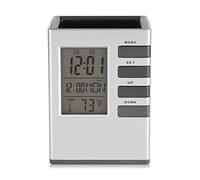 QANYEGN Porte-Stylo Réveil LED Multifonction, avec écran LCD Numérique, Affichage de la Température, Pot à Crayons électronique pour Stylo, Verre, Règle