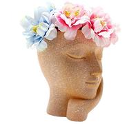 QARIDO Tête de pot de fleurs en forme de visage - Pot de fleurs en forme de tête de pot de fleurs pour plantes d'intérieur et d'extérieur avec trou de drainage, yeux fermés