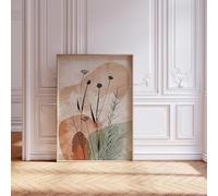 Qcdxfgdfh Impression murale abstraite et neutre sur toile verticale représentant des herbes sauvages et des taches de terre cuite chaudes (20 x 30 cm, sans cadre), idéale pour décorer une console.
