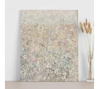 Qcdxfgdfh Tableau mural vintage neutre et feutré représentant une prairie de fleurs sauvages, peinture sur toile à l'aspect vieilli d'un champ floral mixte (60x90cm/cadre intérieur)