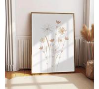 Qcdxfgdfh Tableau sur toile Bouquet de marguerites beiges, style neutre et feutré, tiges fines, affiche sauvage, décoration murale pour cuisine de style campagnard (60 x 90 cm/cadre intérieur)
