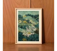 Qcdxfgdfh Tableau sur toile représentant une montagne turquoise à plusieurs niveaux et fleurs blanches, paysage botanique, idéal pour la décoration murale (40 x 60 cm, sans cadre)