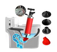 Qcesorib Deboucheur WC avec 4 Têtes Remplaçables, Pompe Déboucheur Canalisation avec BaromèTre, Déboucheur Piston Toilette Puissant Air Comprimé, pour Toilettes, Lavabo, Baignoire