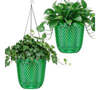 QCQHDU Lot de 2 pots de fleurs suspendus à arrosage automatique de 14 cm pour plantes d'intérieur avec trous de drainage et 3 chaînes de crochets pour jardin et maison (émeraude)