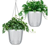 QCQHDU Lot de 2 pots de fleurs suspendus à arrosage automatique de 18 cm pour plantes d'intérieur avec trous de drainage et 3 chaînes de crochets pour jardin et maison (transparent)