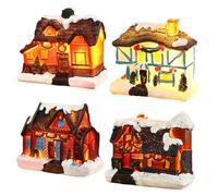 QCSTORE Ensemble de Maison de Village de Noël, Design en Résine éclairée | Matériau en résine durable, lueur ambiante chaude, opération de commutation facile