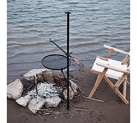QCSTORE Grill de Camp Pivotant à 360 °, Support de Gril Portable Réglable pour le Camping, la Cuisine, le Barbecue, en Fonte Noire, 48.03 Pouces, Camping en Plein Air