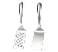 Qcwwy Ensemble de Spatules en Acier Inoxydable, 2 Pièces, Ajourée Solide | Bords Plats Lisses Glissent Sous les Aliments et Retournent les Hamburgers les Casser, Prise en Main Sûre, pour Plaques de