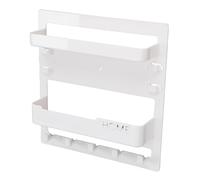 Qcwwy Organisateur d'étagère Murale, étagère de Chevet Adhésive en Plastique sans Perçage 9,1 X 9,5 Pouces avec 5 Crochets et 2 Serre-câbles, pour Chambre d'adolescent, Dortoir, Salle de Bain,