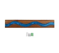 Qcwwy Porte-couteau Magnétique, Bandes de Bois et de Résine Bleues | Forte Prise Sécurisée Antidérapante, Vis Adhésive, Couteaux, Ustensiles en Métal, Ciseaux, Outils, Support D'organisation