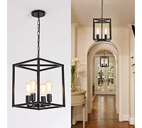 Qcyuui Suspension Industrielle Noire 4 Lumières, Lustre Cage Métal Réglable | Chaîne réglable 120 cm, compatible plafond incliné; pour cuisine, îlot central, salle à manger, entrée et couloir