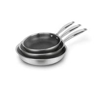 Qdesign - Batterie de Cuisine à Induction 3 Pièces - Set de 3 Poêles Anti-Adhésives Multicouche 20, 24 et 28 cm avec Poignée en Acier Inoxydable - Lot pour Tout Feu - Sans PFOA - Argenté
