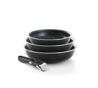 Qdesign - Batterie de Cuisine à Induction 4 Pièces - Set de 3 Poêles 16,18 et 20 cm et Poignée Amovible - Aluminium - Tout Feu - Set de 3 casseroles avec poignée amovible
