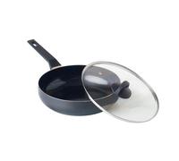 QDESIGN BLACK+ Sauteuse en Aluminium ultra anti-adhésif anti-rayures sans PFOA avec couvercle en verre - tous feux dont induction - Compatible four lave-vaiselle et frigo - Noir, Ø 28 cm / 3,5L