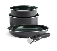 QDESIGN DIAMOND Lot de 2 Casseroles et sauteuse en aluminium renforcé de diamants anti-adhésif, poignée amovible; tous feux, induction - Compatible lave-vaiselle - Noir diamant, Empilables 16/20/24 cm