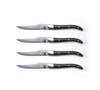 Qdesign - Lot de 4 Couteaux à Steak Rivetés en Acier Inoxydable 3CR14 + ABS - Finition Ultra-Aiguisée - Ergonomiques - Compatibles Lave-Vaisselle - Argenté/Noir