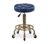 QDZC Tabouret Roulant rétro avec Roues et réglage de Hauteur Boutique Blue | Coussin de siège souple et large en cuir PU de style industriel pour massage, salon, bar, bureau, coiffeuse
