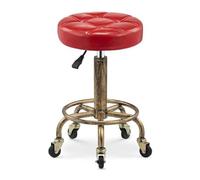 QDZC Tabouret Roulant rétro avec Roues et réglage de Hauteur Boutique Red | Coussin de siège souple et large en cuir PU de style industriel pour massage, salon, bar, bureau, coiffeuse