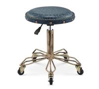QDZC Tabouret Roulant rétro avec Roues et réglage en Hauteur Boutique Blue | Coussin de siège large et souple en cuir PU de style industriel pour massage, salon, bar, bureau, coiffeuse