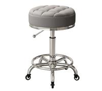 QDZC Tabouret Roulant Rond avec Roue à roulement, Repose-Pieds réglable en Hauteur, Tabouret de Boutique pivotant à 360°, Chaise Robuste et Large, Coussin de siège Doux en Cuir PU pour Massage Grey